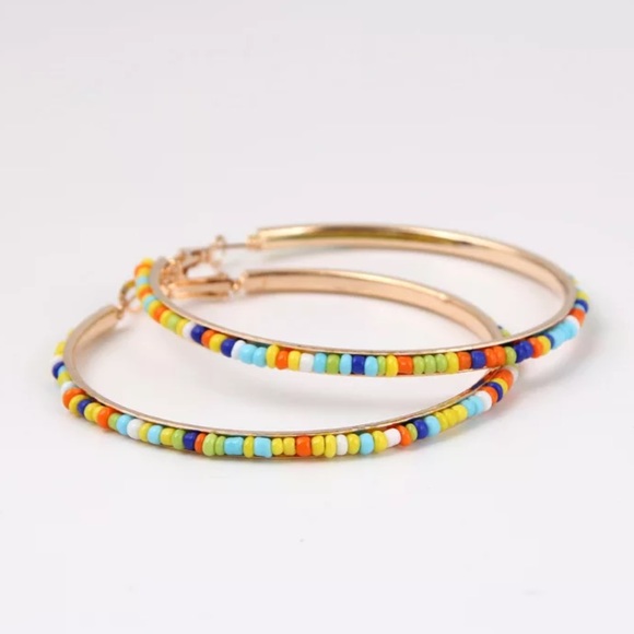 “Amara” Beaded Multicolor Ethnic Party Fiesta Festival Summer Cute Hoop Earrings - Picture 5 of 6